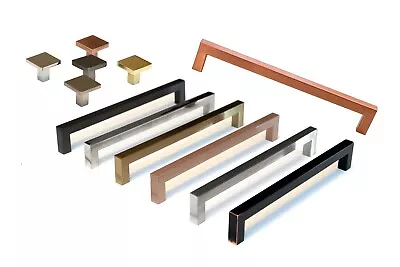 Square Bar Pull Stainless Steel Kitchen Cabinet Handle - Multi Size And Colors • $6.49