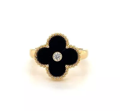 Van Cleef & Arpels 18k Yellow Gold Vintage Alhambra Diamond Onyx Ring W/Paper • $3250