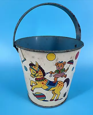 Chein Lithograph Metal Toy Sand Pail Bucket Elephant Bear Horse Musical Circus • $19.80