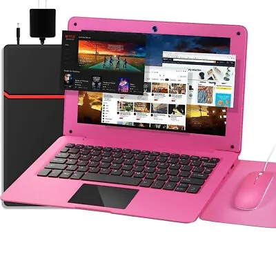 Laptop Computer 10.1'' Quad Core Android 12.0 Netbook 1.8 GHz USB 2.0 Wifi Pink • £149.96
