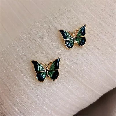 Fashion Butterfly Earrings Enamel Gold Plated Ear Stud Women Party Jewelry Gift • $1.14