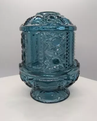 Vintage Indiana Glass Stars & Bars Colonial Smoky Blue Lamp Candle Holder 6.5 H • $79.99