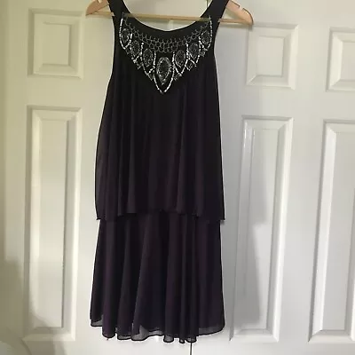 Miss Selfridge Purple Layered Flapper Dress Size 10UK Heavily Beaded Sequin Neck • £22.75