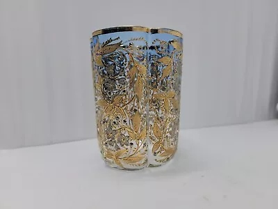 Antique Moser Glass Hand Painted Raised Gold  3 3/4  Quatrefoil Blue Tumbler • $255