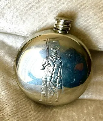 Vintage 6 Oz Pinde Bras English Pewter Sheffield Bottle With Fisherman Etched • $58