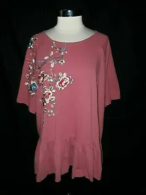 $45.88 • Buy NEW ASOS Size 22 Tunic Top Pink Blue Red Brown Floral Embroidery Short Sleeve