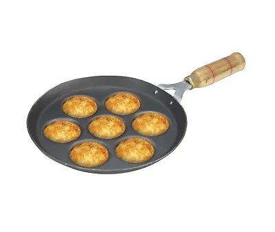 Iron Appam Pan Paniyaram Patra Mini Pancake Ball Puff Wooden Handle Heavy Duty • £15.99