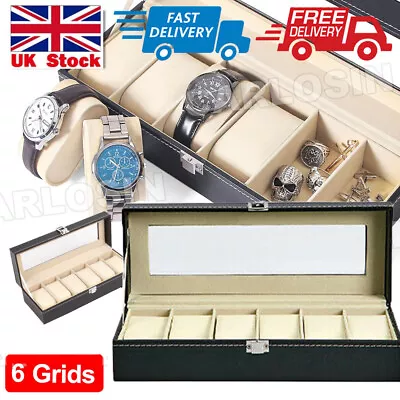 6 Grids PU Leather Watch Display CaseCollection Storage Holder Box Mens • £8.48