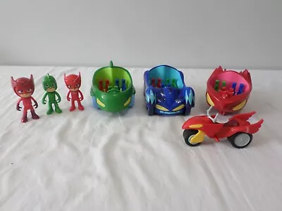 Lot Of PJ Mask Catboy Car Gecko Mobile Owlette Glider & More With 3 Figures • $16.19
