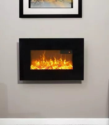 Electric Fire Black Wall Mounted Led Remote Control Heater Flame Flicker Logs  • £165