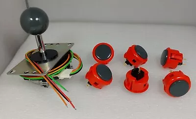 $36.80 • Buy Japan Sanwa Mix Buttons Vermilion Grey X 6 & Grey Joystick 8YT- Arcade Parts