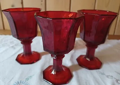 Independence Crystal Vintage Octagonal Ruby Red Wine/Water Glass 5 5/8 H Set (3) • $15.95