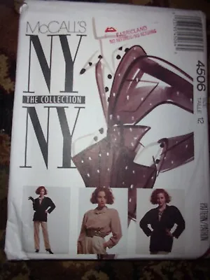 McCalls NY Collection #4506 Lined Jacket Shirt & Pants Size 12 Uncut Pattern • $9.99