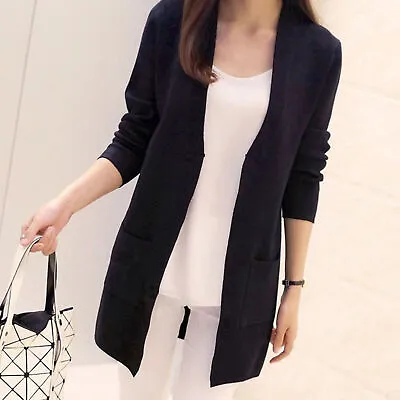 Sweater Cardigan Ribbed Collar Warm Korean Style Ladies Loose Long Sweater Coat • $33.04