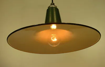 1912 Benjamin 18  Porcelain Industrial Green Barn Lamp Pendant Light Flat Vtg UL • $549