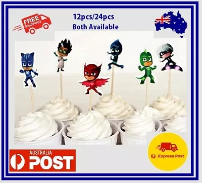 24pcs PJ Masks Cake Cupcake Toppers Baby Kids Birthday Decoration Party Supplies • $5.29