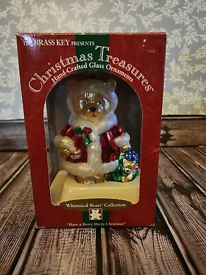 Vintage Brass Key Glass Bear Santa Ornament Christmas Holiday EUC Retired 1A • $14.99
