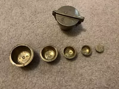 Vintage Nested Brass Apothecary Miners Assay Weights Set Of 6 Hinged Lid 1 Lb • $49.95