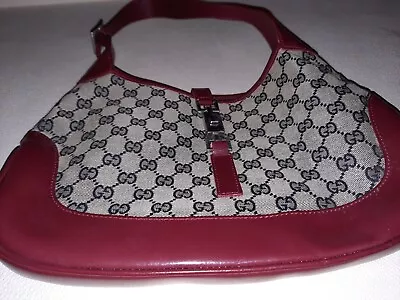 Gucci Jackie Vintage Monogram Canvas GG Red Leather Hobo Bag. Authentic • $375