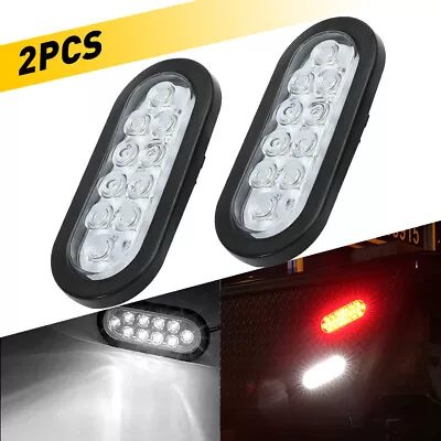 2PCS White/clear 6  Oval LED 10 Diode Tail Lights W/grommet & Plug Truck Trailer • $22.99