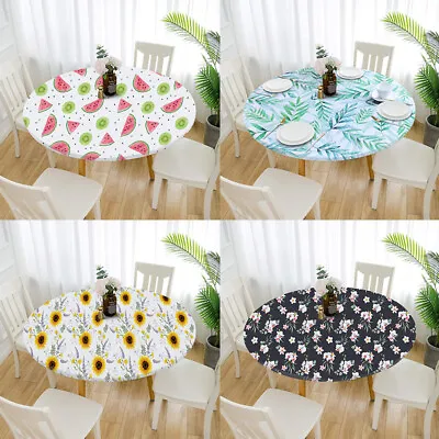Round Tablecloth Elastic Waterproof Oilproof Table Cover Cloth Dining Protector • $16.59