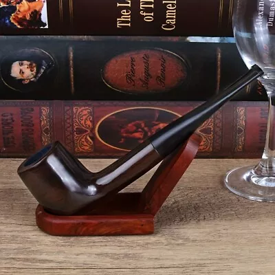 Ebony Tobacco Pipe Handmade Wood Straight Stem Wooden 9mm Filter Smoking Pipe • $29.14