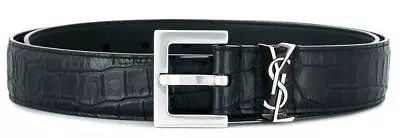 $467.49 • Buy New Ysl Saint Laurent Black Monogram Crocodile-embossed Leather Belt 100/40