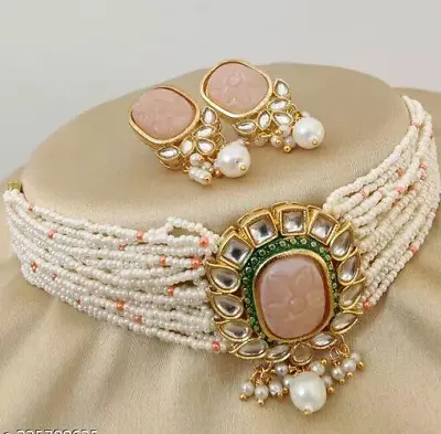 Indian Bollywood Gold Plated Kundan Pearls Choker Necklace Earrings Jewelry Set • $19.89