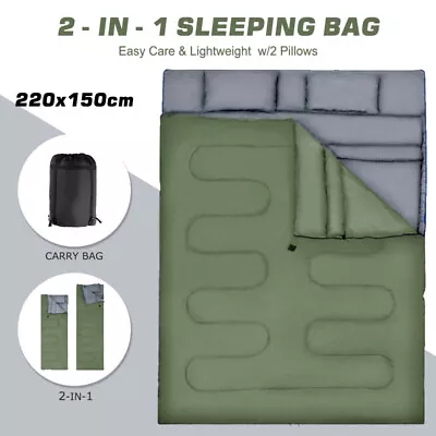 2in1 4 Season Double Sleeping Bag Waterproof Outdoor Camping Hiking Zip Bags • £5.99