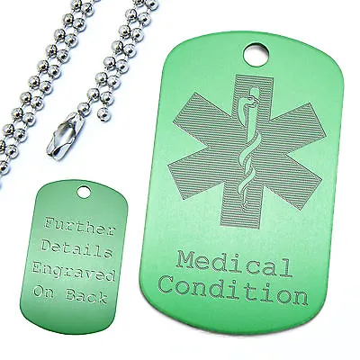 Aluminium Coloured Medical Alert Dog Tag Pendant & Ball Chain Identification ID • £10.99