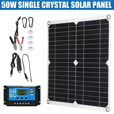 Solar Panel Kit 50W 12V With Charge Controller For Car RV Van Caravan Boat UK • £32.99