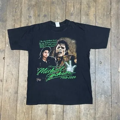 Michael Jackson T-Shirt Y2K Memorial Music Graphic Band Tour Tee Black Mens 2XL • £55