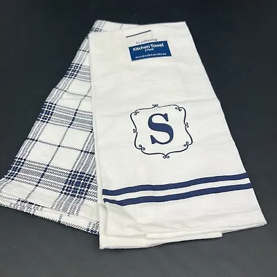Set Of 2 Printed Kitchen Towels 1 Is Monogram S Letter (14 X24 ) Blue/White • $7.99