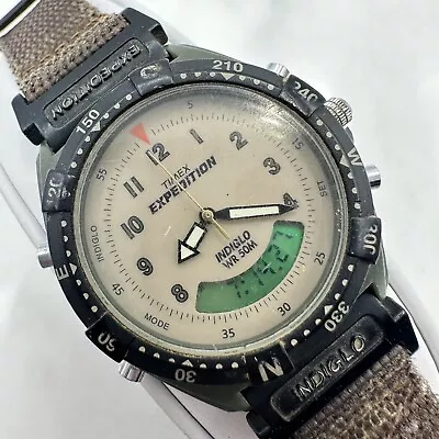 Worn Retro Timex Expedition Indiglo Analog Digital Quartz  Canvas  New Battery • $37.99