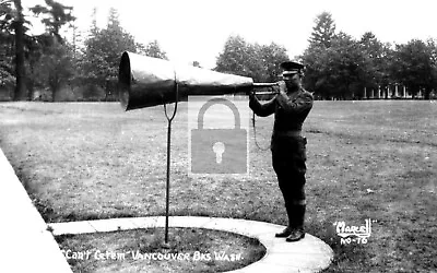 Bugle Megaphone Soldier Vancouver Barracks Washington WA Postcard REPRINT • $4.99