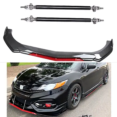 Front Bumper Lip Splitter Spoiler + Strut Rods Carbon Fiber For Honda Civic • $99.99