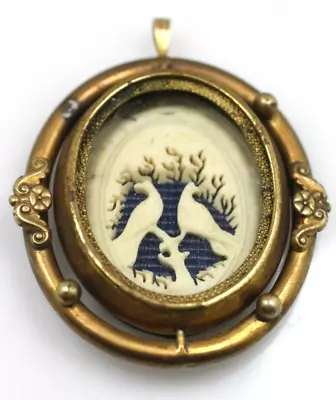 Victorian Antique Gold Tone Carved Doves Swivel Photo Pendant Mourning Locket • $75