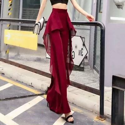 Women Korean Fashion Pants Loose High Waisted Chiffon Ruffle Trousers  Wide Leg  • $71.87