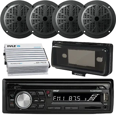 Pyle Single DIN Marine CD AM/FM Radio Stereo + Bluetooth Amp 4 Speakers Cover • $192.99