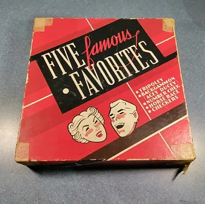Vintage Five Famous Favorites 1943 Tripoley Backgammon Checkers Horse Race + • $8