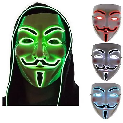 Light Up Led Mask V Vendetta Anonymous Guy Fawkes Halloween Costume Cosplay UK • £5.55