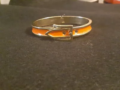 Vintage Tangerine Orange Enamel Hinged Bangle Bracelet. Belt Design • $14.99