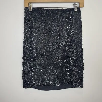 All Saints Black Pencil Skirt Beaded Embellished Sequins Stretchy US 8 / EU 40 • $48.48