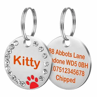 £0.99 • Buy Personalised Diamonds Engraving Dog ID Cat ID Name Bling Tag Puppy Pet ID Tags