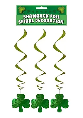£3 • Buy 3 Green Foil Irish Hanging Shamrock Decorations Party St Patricks Day Eurovision