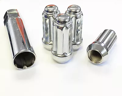 (4) 9/16-18 Premium 6 Spline Lug Nuts Chrome 2  Tall Ford Dodge Suv Trucks Ram • $12.99