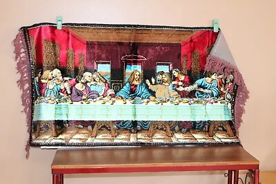 Vintage Last Supper Tapestry Wall Hanging Made In Italy Red Fringe 39 X 20 • $30