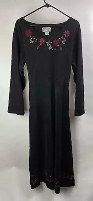 Jane Ashley Womens XL Longsleeve Shirt Dress Solid Black W/ Floral Embroidery • $24.95