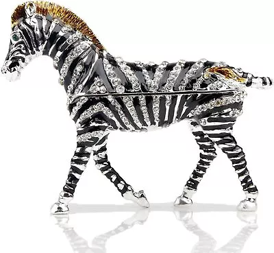 Bejeweled Enameled Animal Trinket Box/Figurine With Rhinestones-Zebra • $44.99