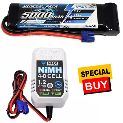 NHX RC 8.4V 5000mAh 7-Cell Nimh Battery W/ EC3 Connector / EzWall Charger • $59.90